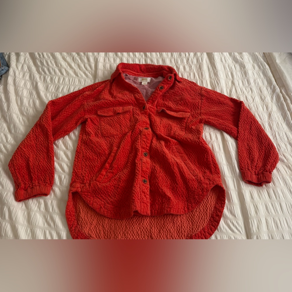 RARE Maeve by Anthropologie Vibrant Red/ Orange Button Down Shacket